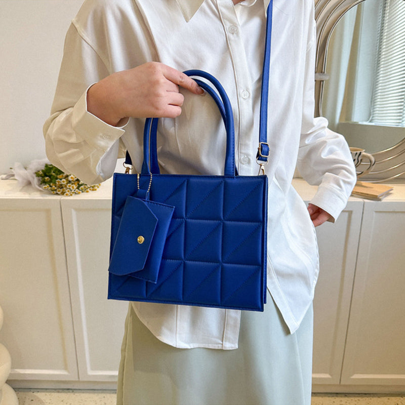 Fashionternet Plaid Skulder Med Lille Pung Enkel Elegant Bærbar Firkantet Tote Damehåndtaske