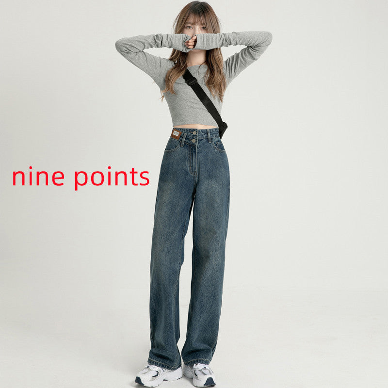 Retro Women's New Straight High Waist Wide Leg Jeans
