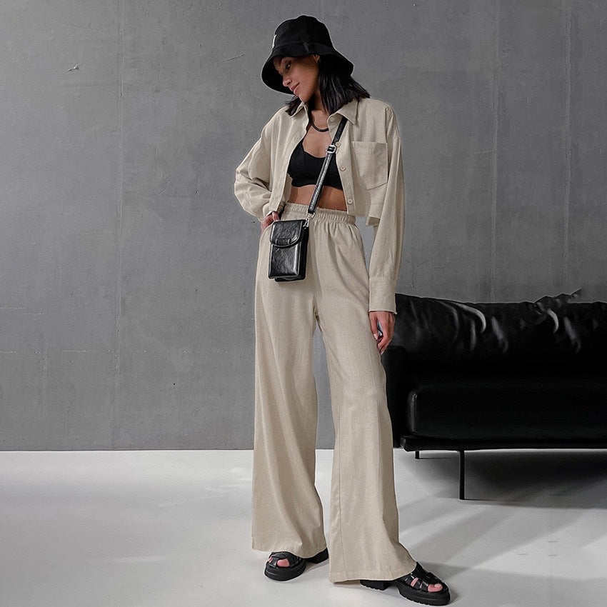 Womens Casual Fashion Shirt And Drawstring Pants Set