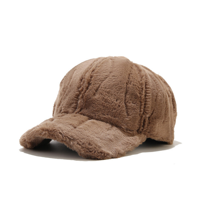 Outdoor Thickened Fleece Baseball Cap Casual Pure Color Warm Keeping Rabbit Fur Peaked Cap Winter Men