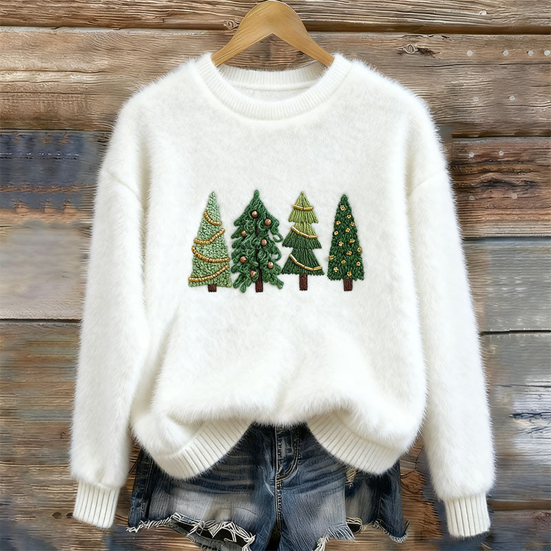 Womens 3D DigitalPrint Flannel Crewneck Sweatshirt For FallWinter