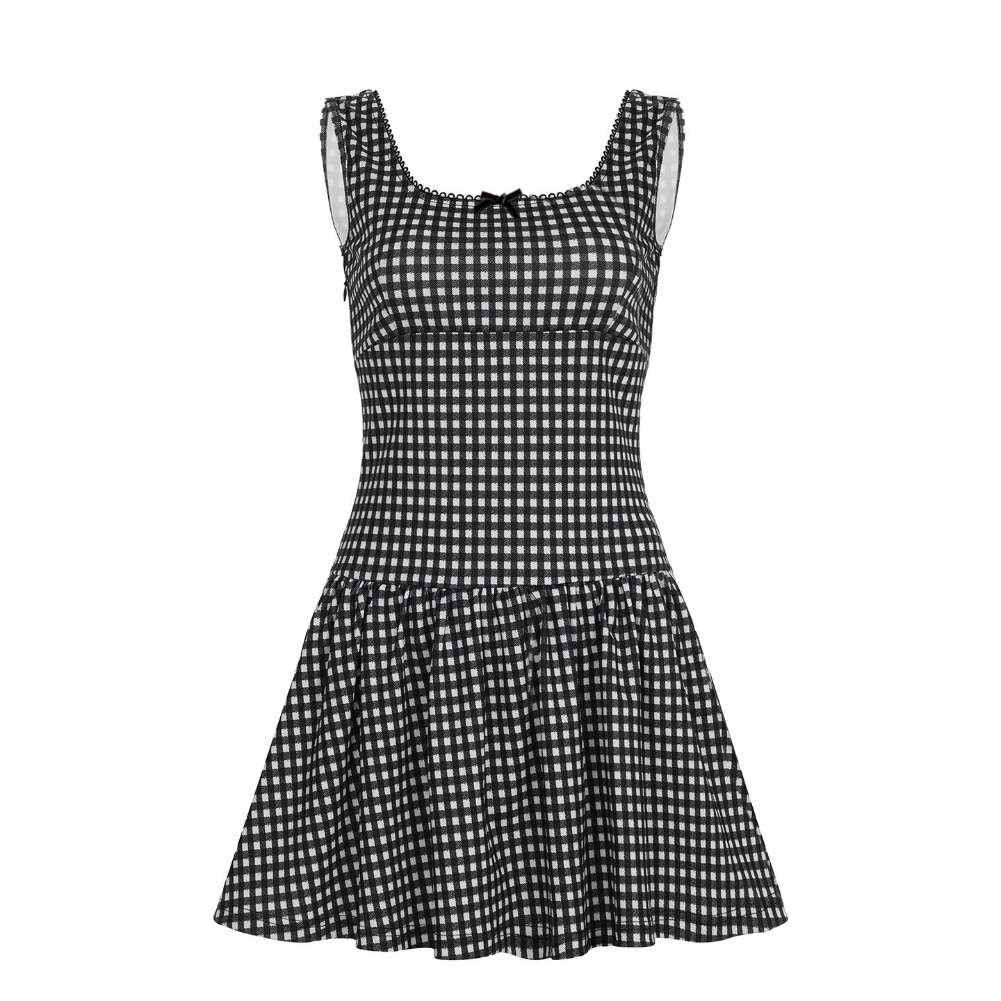 Womens Small-Plaid Square-Neck A-Line Dress