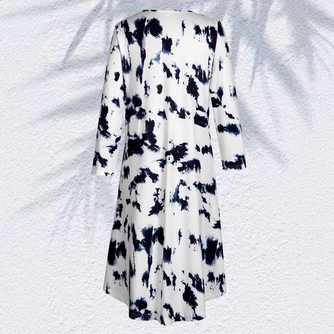 Women's New Casual Round Neck Printed Long Sleeve Mid-length Top