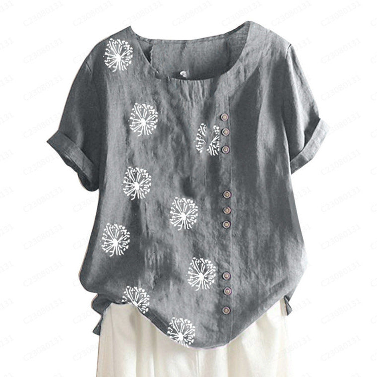 Women's Top Clinch Vintage Cotton And Linen Printing