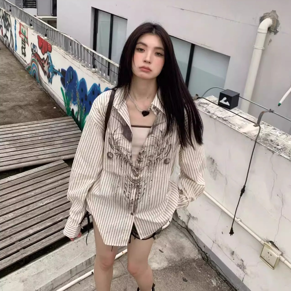 Striped Shirt For Women Printed Loose Top