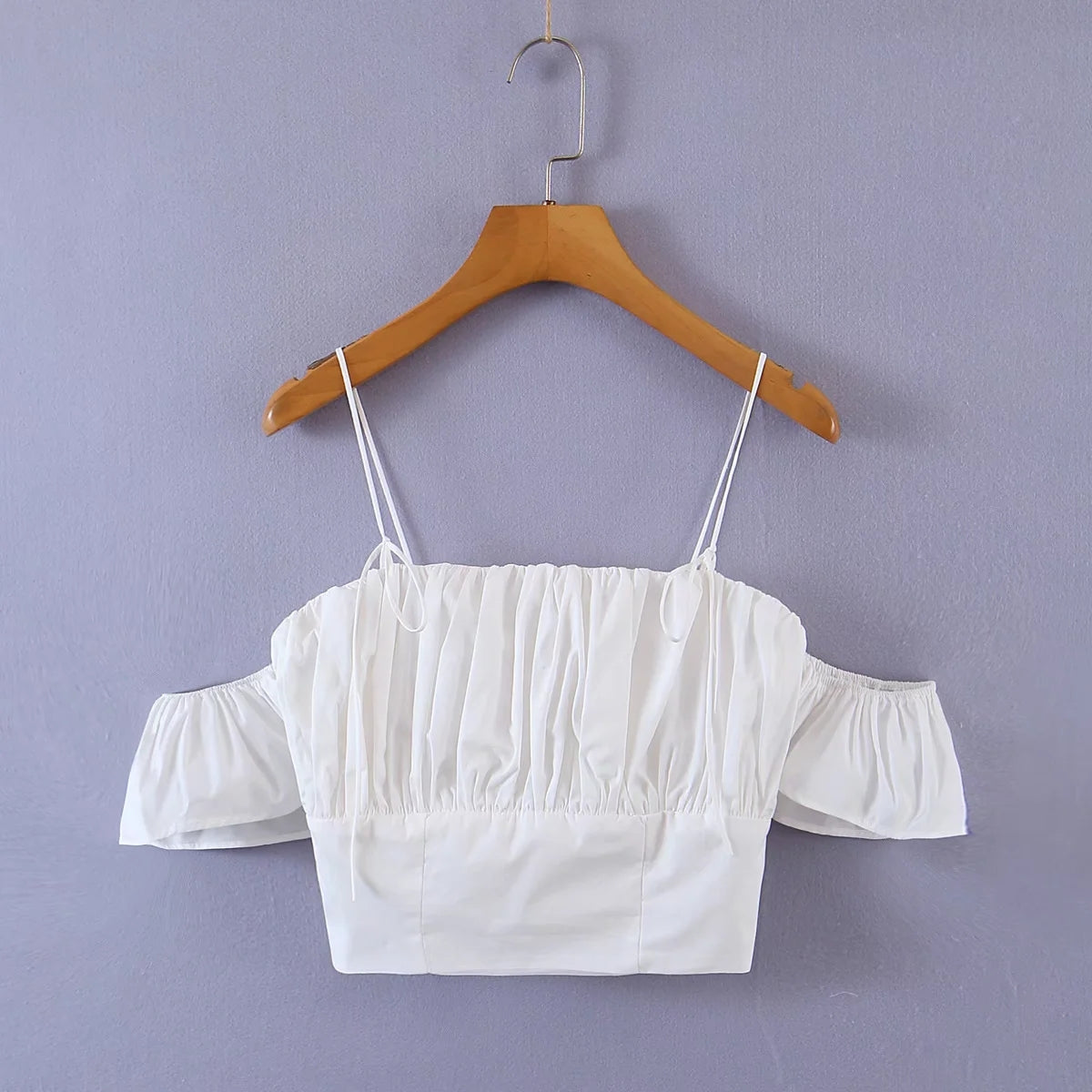 Bud Pleated One-shoulder Tie-shoulder Short-sleeved Top