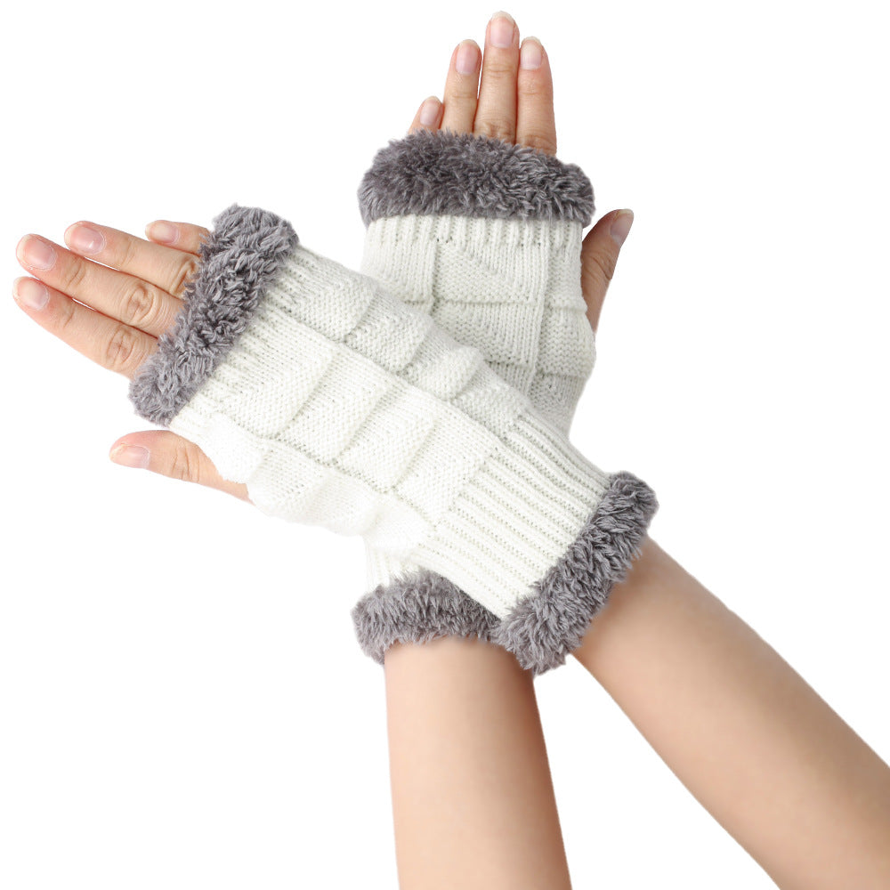 Plush Gloves Knitted Wool Women's Warmth
