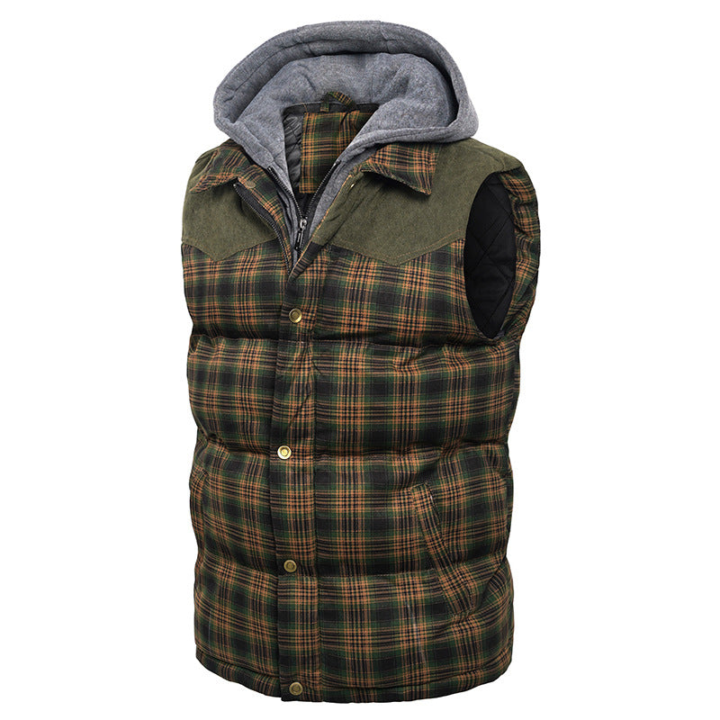 Hooded Cotton Jacket Vest Scottish Style Plaid Vest