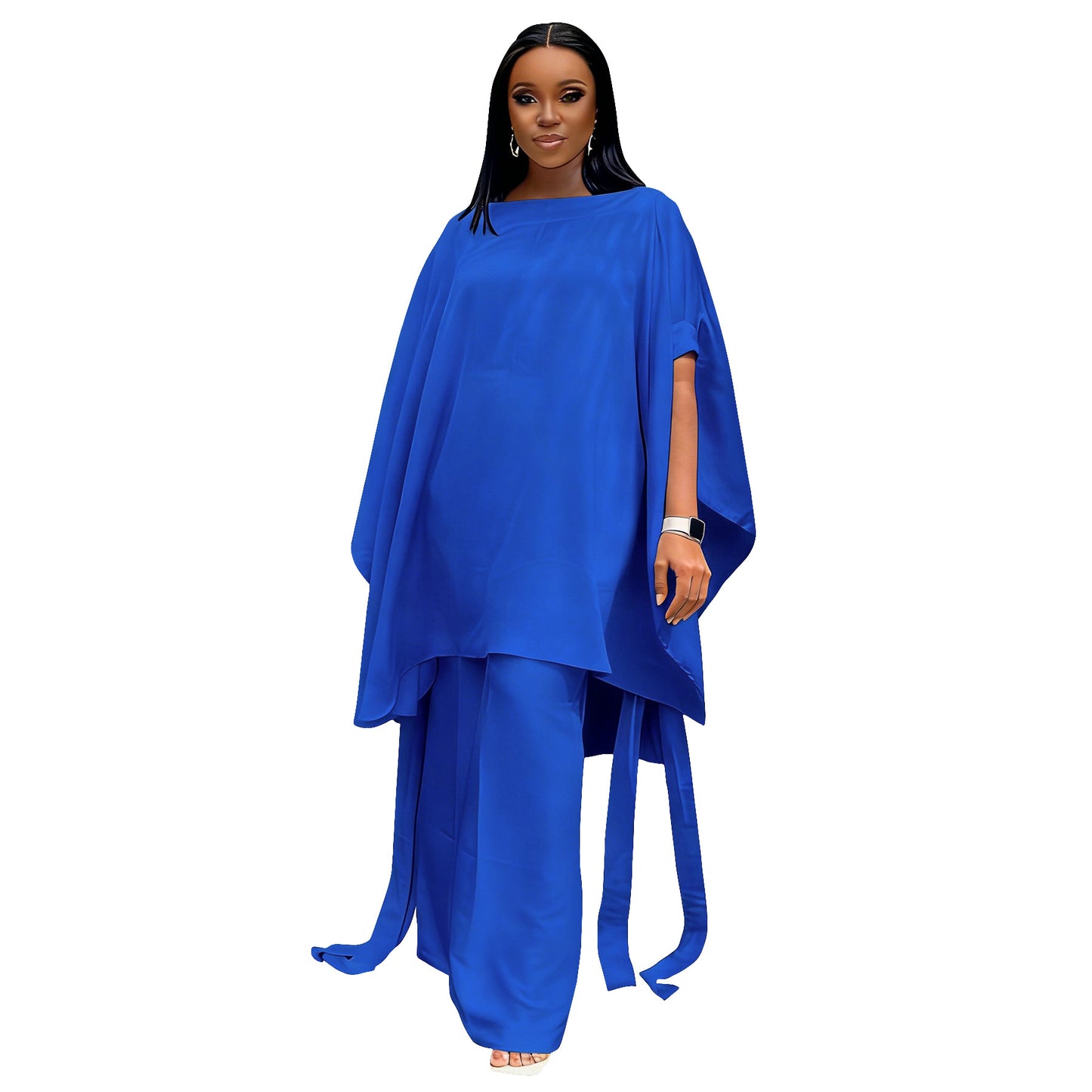 Set Stylish Shawl-Style Top And Workwear Wide-Leg Pants