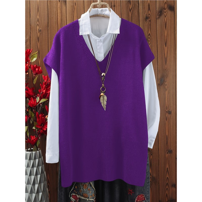 All-matching Loose V-neck Plus Size Sweater Vest