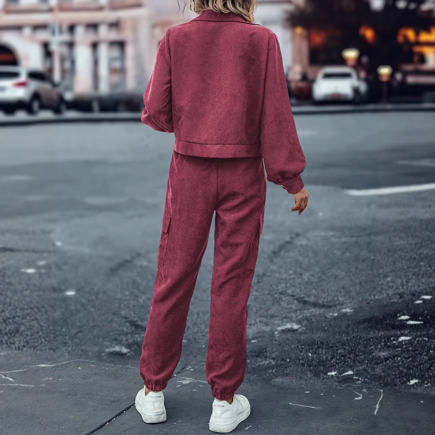 Women's Casual Suit Long-sleeved Single-breasted Jacket And Cargo Pants