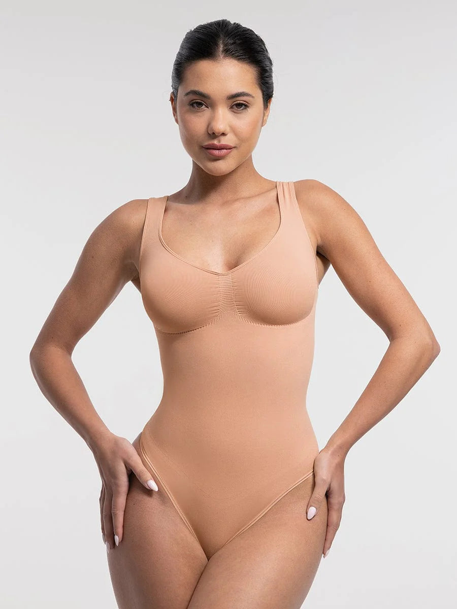 Seamless Bust Support Waist And Abdomen Control Thong Bodysuit
