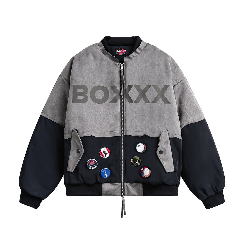 Badge Decoration Double-headed Zipper Baseball Cotton-padded Coat