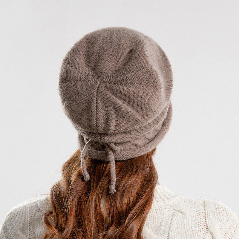 Women's Winter Pullover Drawstring Crimp Warm Hat