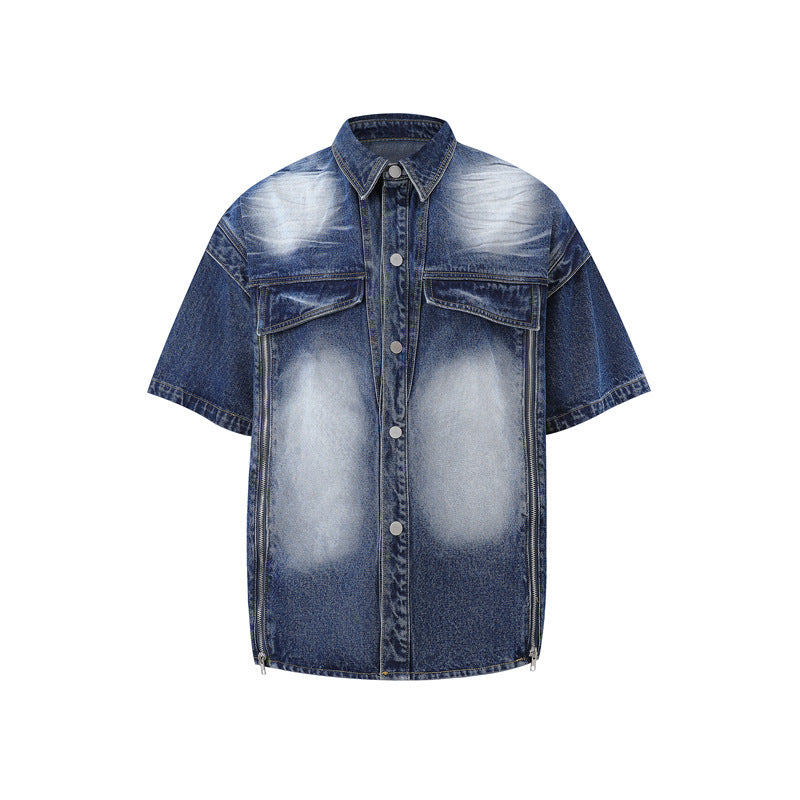 Fashionable High-end Washed Denim Shirt And Capri Pants