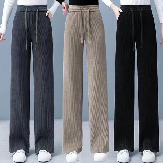 Chenille Wide-leg Pants Women's High Waist Loose Straight Trousers