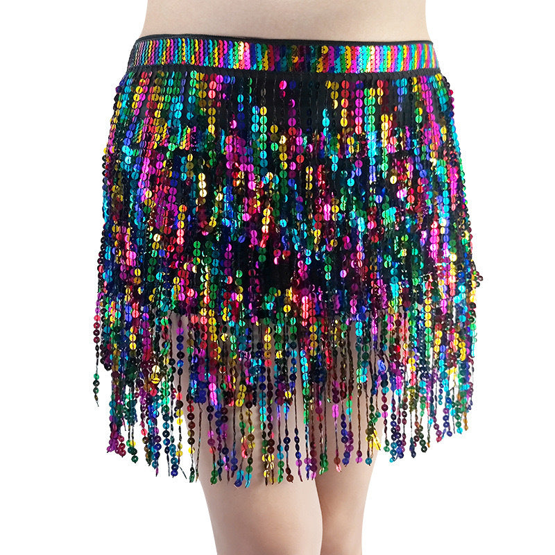 Belly Dance Four Layers Tassels Waist Chain Sequin Dress Female