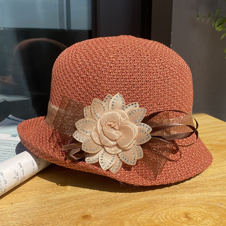 Women's Curling Flower Dome Breathable Knitted Sun Hat