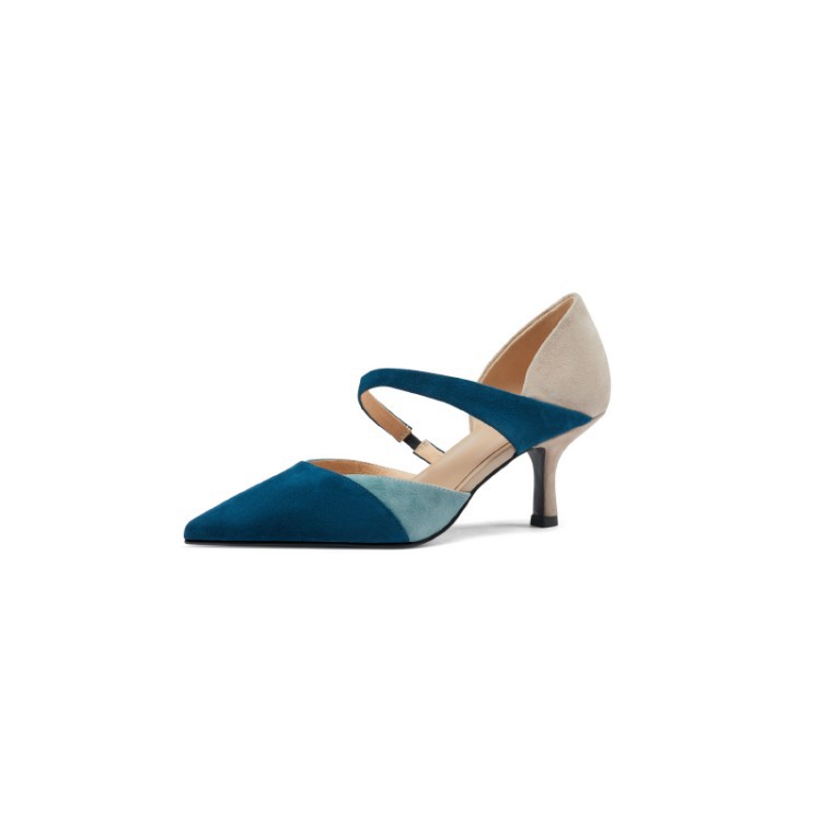 Single Shoes Pointed Toe Caps Stiletto Shallow Mouth Color Matching Women's Shoes