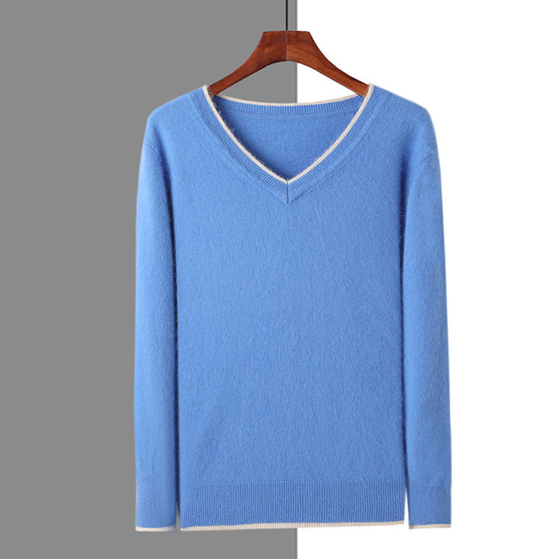Herre Pullover V-hals Løs Farve Matchende Plus Size Termo Sweater