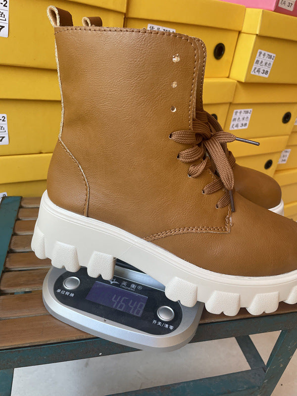 Women's Leather Boots Mid-tube Casual Short Boots
