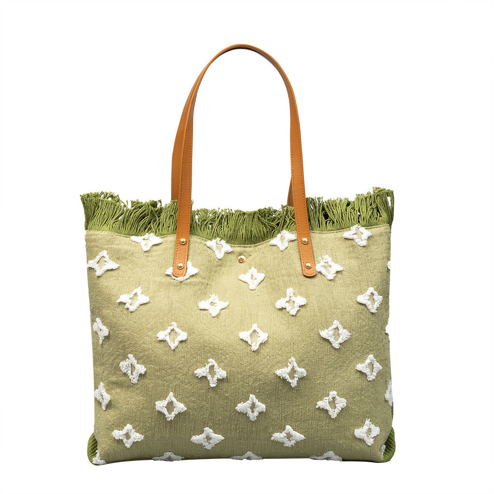 Canvas Double-layer Fabric Handbag Tassel