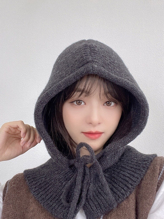 Women's Warm Scarf Integrated Earflaps Woolen Knitted Hat