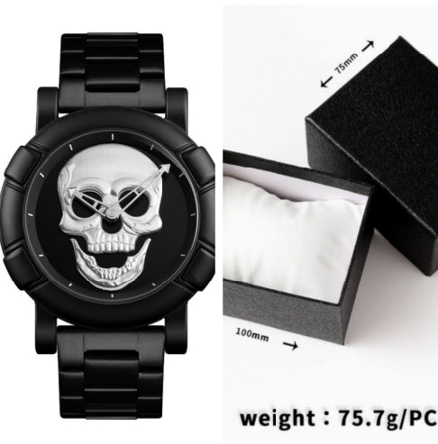 Fashion men's large dial personality three-dimensional creative skull quartz watch waterproof trend dark messenger student table