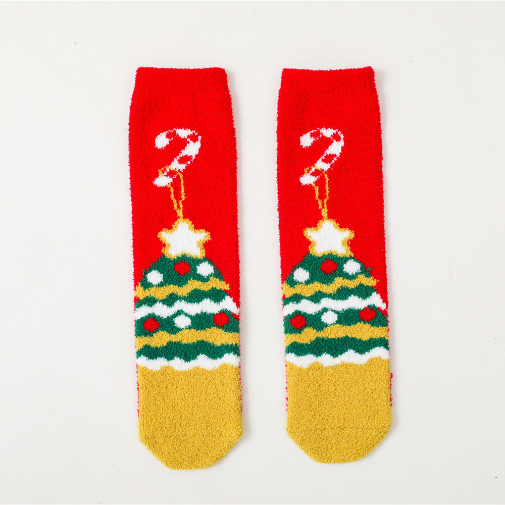 New Baby Christmas Cartoon Coral Velvet Stockings