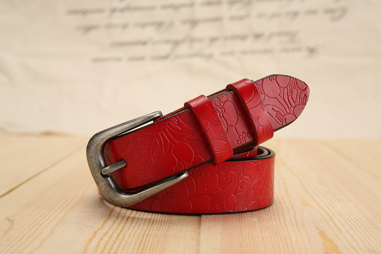 All-match Ladies Cowhide Embossed Leather Belt