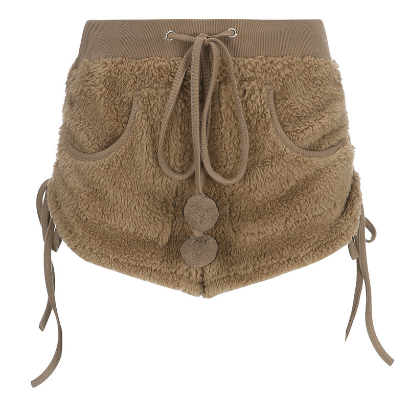 Women's Fashion Retro Warm Waist Skinny Strapped Shorts
