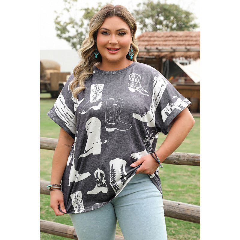 Loose Slim Fit Plus Size Round Neck Short Sleeve T-shirt