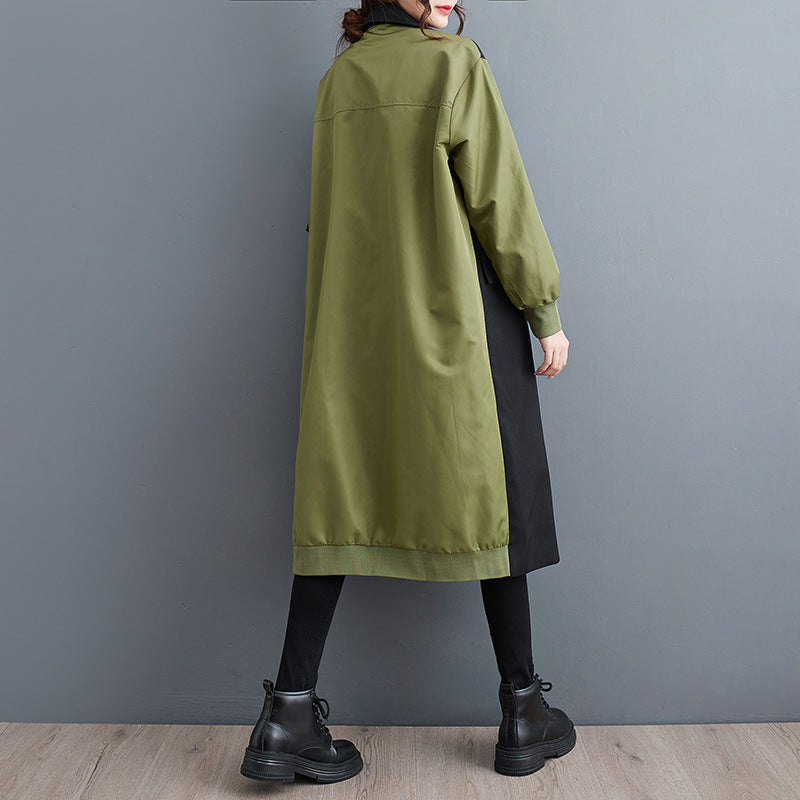 Temperament Fritid Farvematchende Dobbeltlags Revers Cardigan Trenchcoat