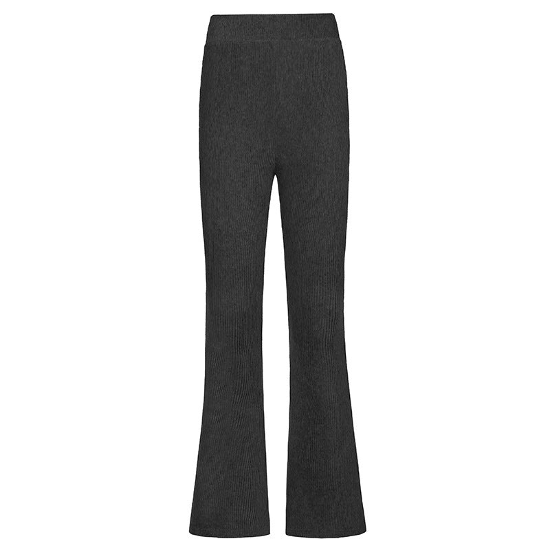 Women's High Waist Pockets Loose And Slim Corduroy Casual Trousers