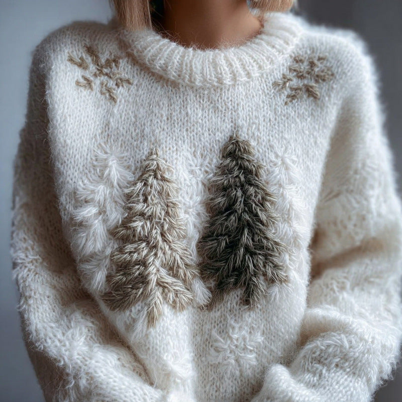 Womens Christmas Top Crew-neck Sweater In Faux Wool