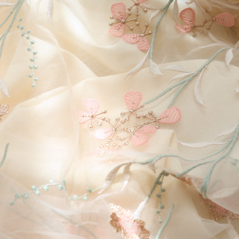 High Waisted Embroidered A-line Skirt Mesh