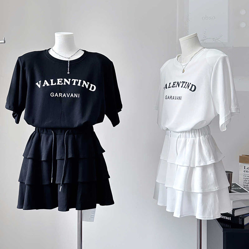Youthful Two-piece Set Relaxed-fit T-shirt Skirt
