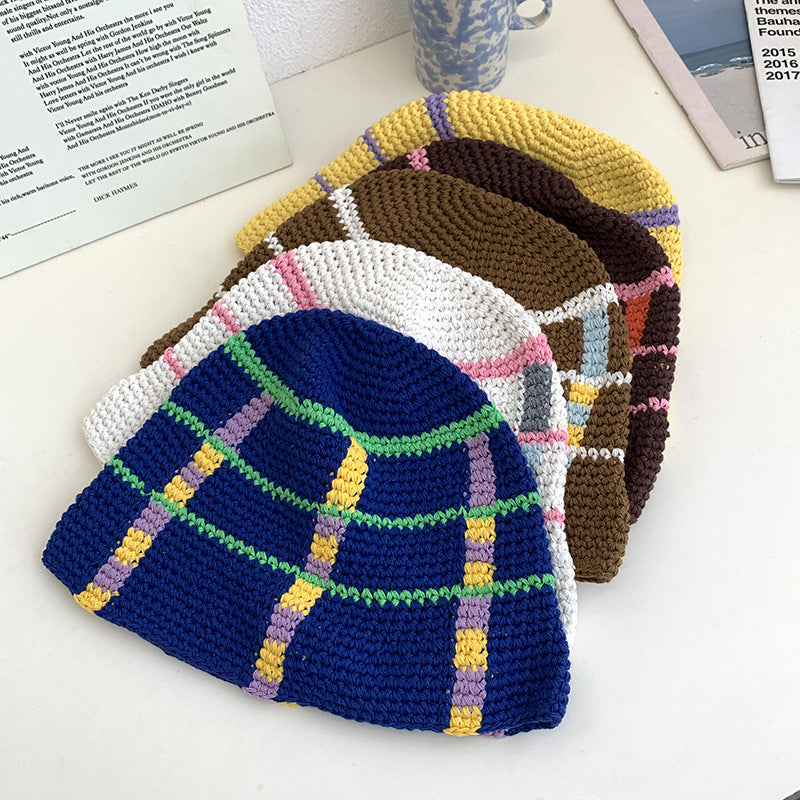 New Wool Fisherman's Hat Women's Japanese Stripe Color Contrast