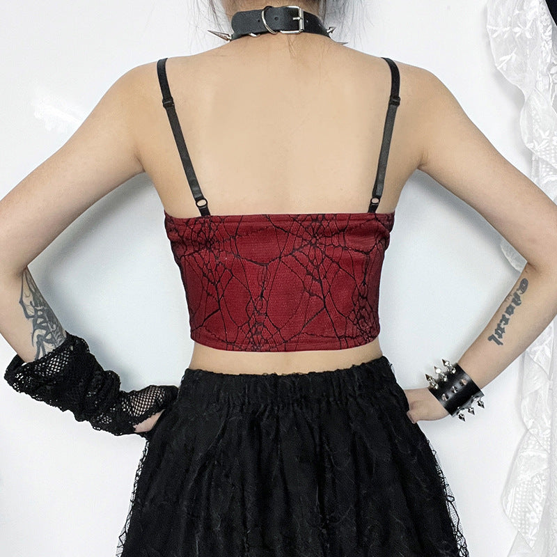 Dark Style European And American Elegant Leather Splicing Sling Vest
