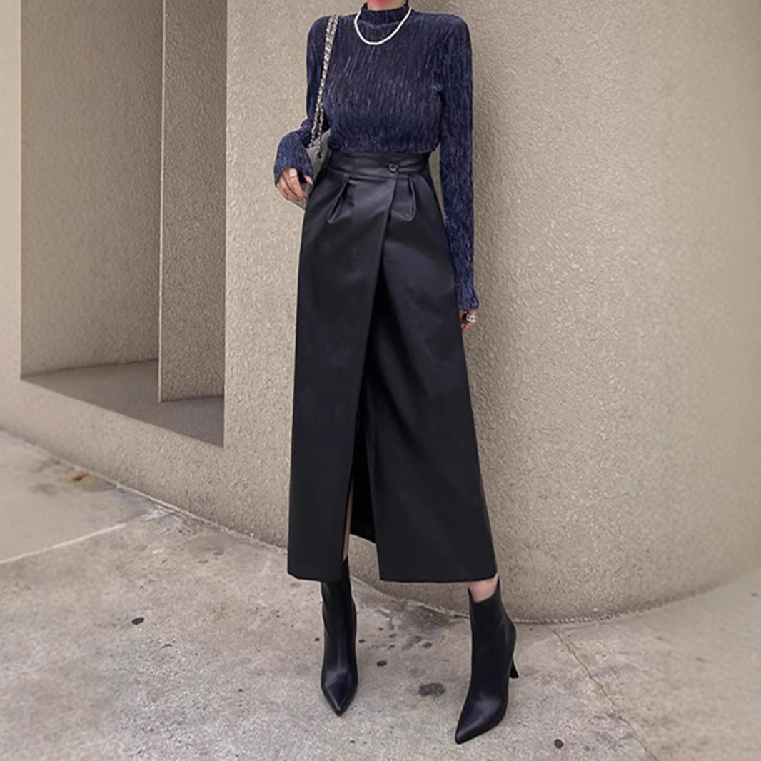 High-waisted Pleated Straight Skirt Petite-friendly Mid-length Bodycon Skirt