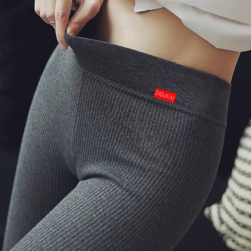Grå Ni-punkts Bukser Damer Tynde Ydertøj Bomuld Højtaljede Lodrette Striber Net Røde Trådede Leggings