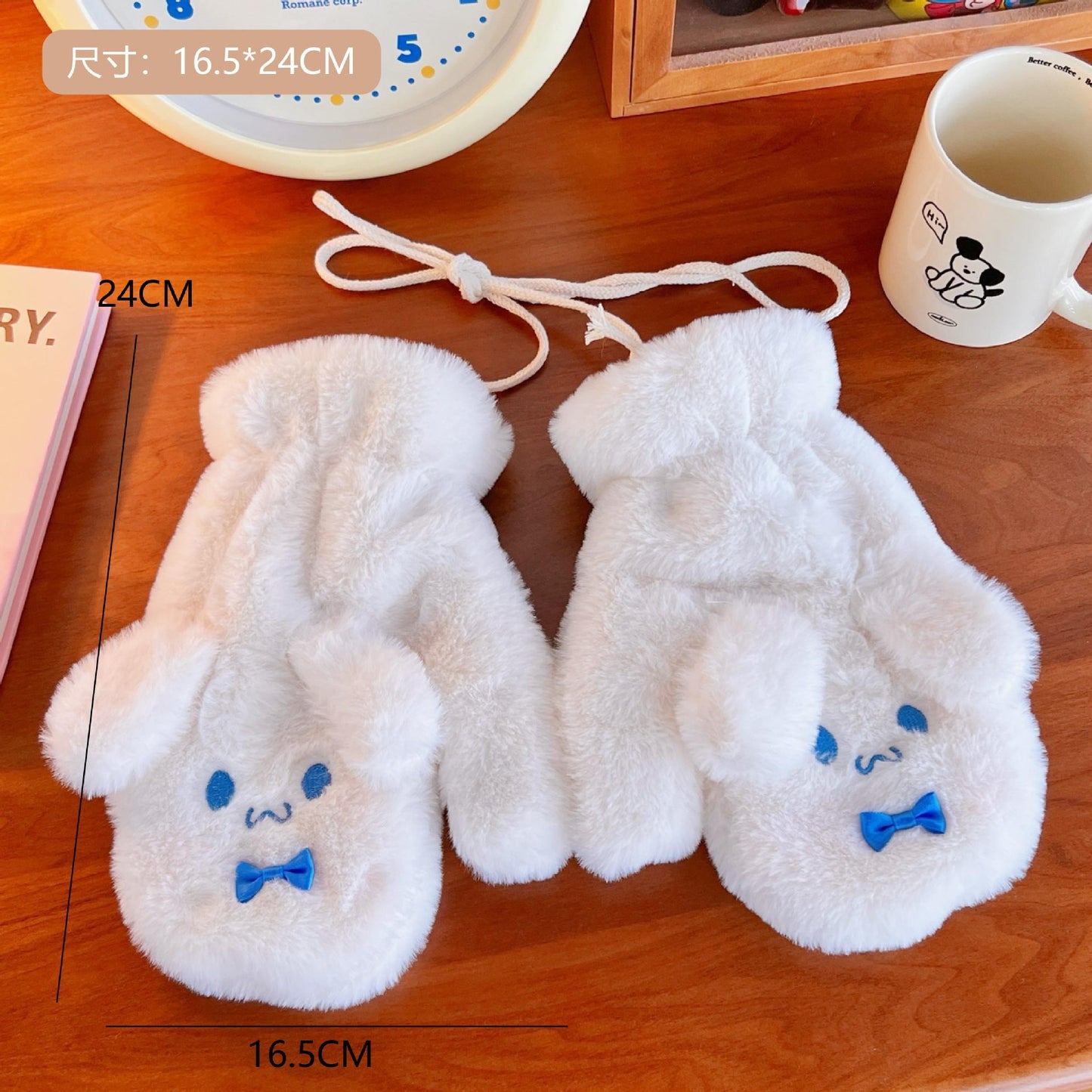 Plush Gloves Fleece-lined Thick Windproof Warm Plush Full Finger Halter