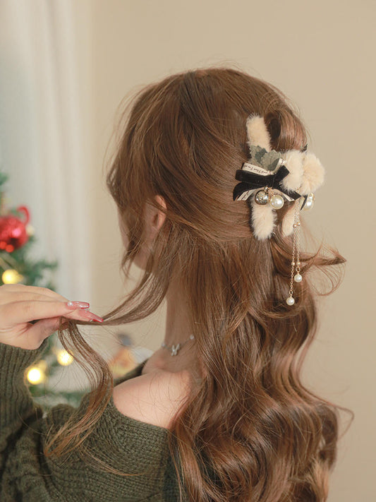 Plush Girl Bell Clip Christmas Hair Ornament