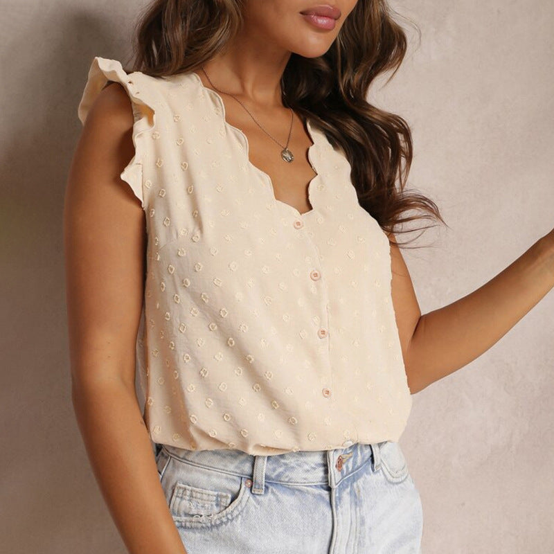 Womens Casual Versatile Jacquard Short-sleeve Shirt