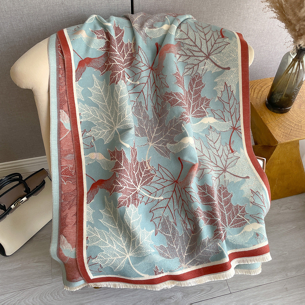 Artificial Cashmere Scarf Women's Elegant New Maple Leaf Printed Shawl