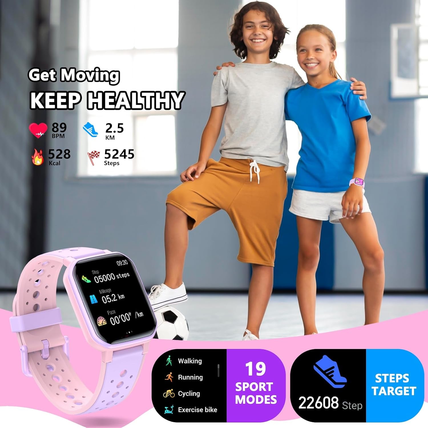 Smart Watch for Kids Teens, Fitness Tracker Boy Girls Watch with 19 Sport Modes, Pedometer, Sleep Monitor, Kids Watch Birthday Gifts Toy Gift for Girls Boys 6-16 (Purple)