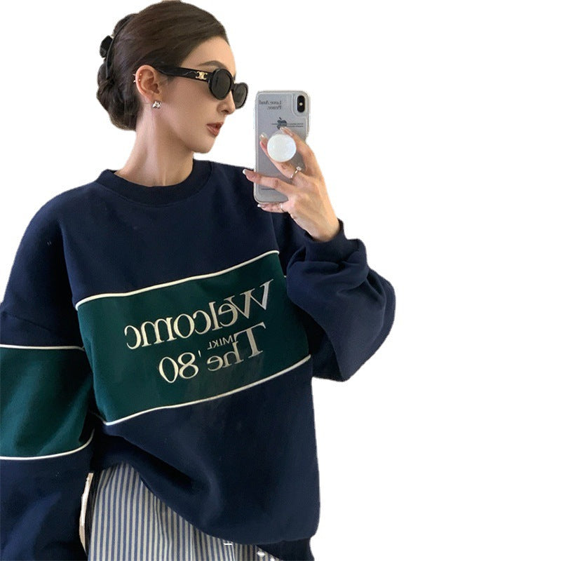 Rund Hals Sæt Hoved Casual Polstret Sweater Jakke Kvinde