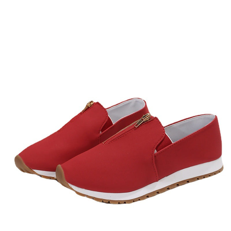 Plus Size Ladies Casual Front Zipper Pointed Toe Flats