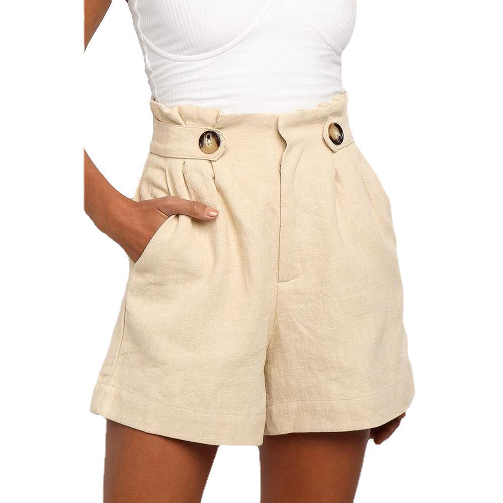 European And American Solid Color High-waisted Frilly Loose Straight-leg Pants