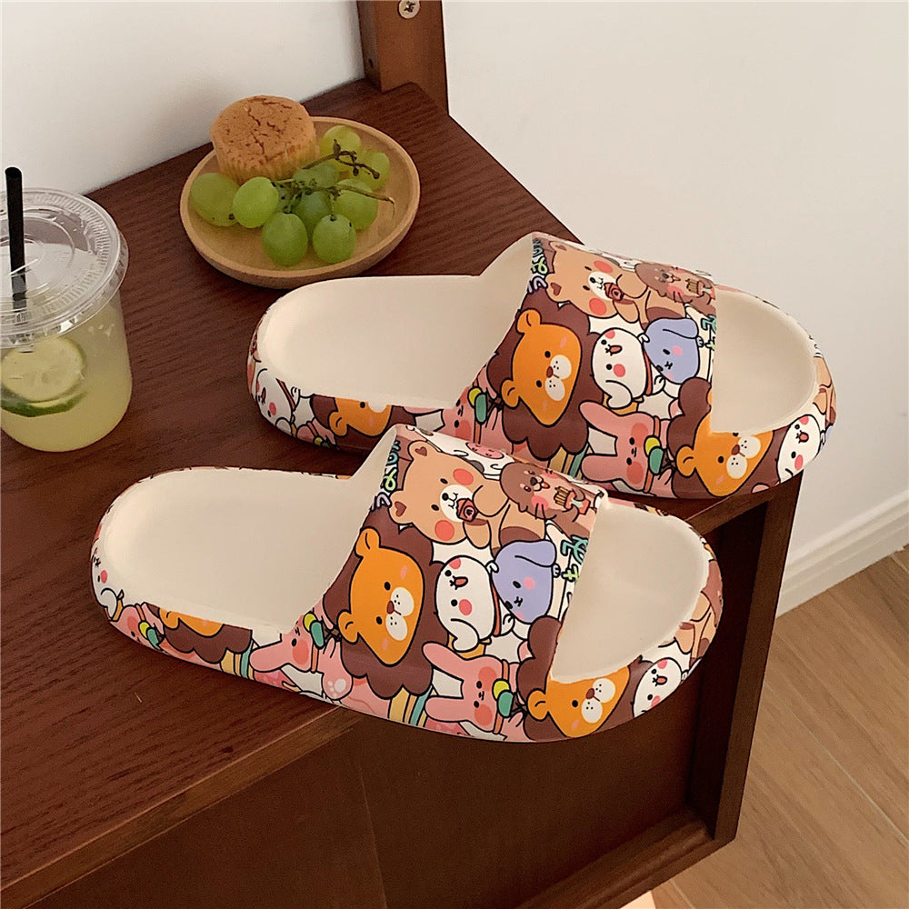 Cute Cartoon Slippers Women With Soft Thick Soles